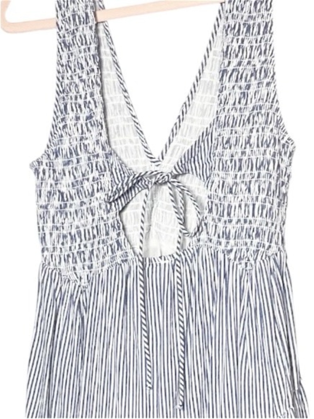 Free People Juno Maxi Dress Blue White Stripe Smocked Open Back Size Small boho - Picture 8 of 11